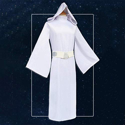 XTD Cosplay Costume Star Wars Leia Organaja Princess Princess Jedi Guerrero Combate Uniforme Capucha con Capucha Maxi Vestido con Cinturón Completo -Ebex M