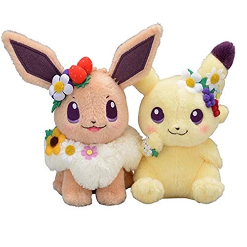 xuekun Juego de 2 peluches de Pokémon Anime Pikachu y Eievui'S Easter Eevee, 18 cm