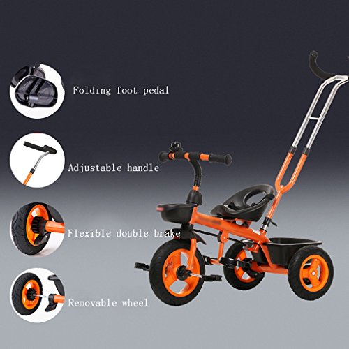 XXW Cochecito De Bebé Triciclo para niños 18 Meses-6 años de Edad Push Ride Pedal Infantil de Doble Uso Trike Bike Empuñadura Desmontable Empuñadura Baby Carro (Color : Orange)