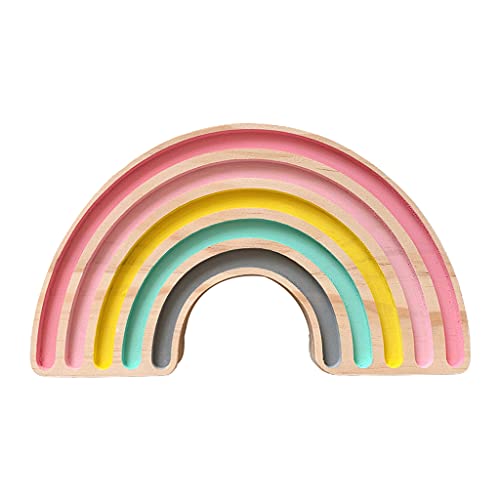 Xzbnwuviei Bloques de arco iris de madera Montessori Juguete educativo estilo nórdico hecho a mano bebé niños decoración de la habitación