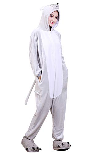 YAOMEI Adulto Unisexo Onesies Kigurumi Pijamas, Mujer Hombres Traje Disfraz Animal Pyjamas, Ropa de Dormir Halloween Cosplay Navidad Animales de Vestuario (Ratón, M)