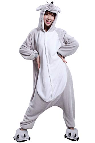 YAOMEI Adulto Unisexo Onesies Kigurumi Pijamas, Mujer Hombres Traje Disfraz Animal Pyjamas, Ropa de Dormir Halloween Cosplay Navidad Animales de Vestuario (Ratón, M)