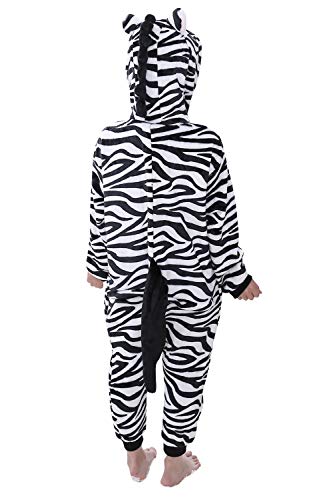 YAOMEI Niños Onesies Kigurumi Pijamas, Niña Traje Disfraz Capucha, Ropa de Dormir Halloween Cosplay Navidad Animales de Vestuario (100 para Niño Altura 90-100CM (35"-39"), Cebra)