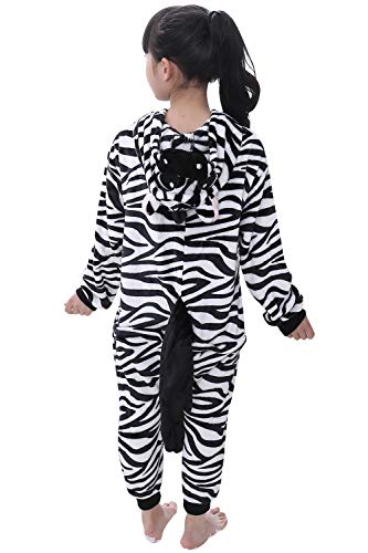 YAOMEI Niños Onesies Kigurumi Pijamas, Niña Traje Disfraz Capucha, Ropa de Dormir Halloween Cosplay Navidad Animales de Vestuario (100 para Niño Altura 90-100CM (35"-39"), Cebra)