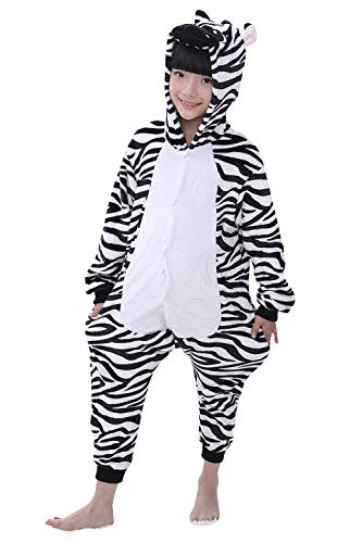 YAOMEI Niños Onesies Kigurumi Pijamas, Niña Traje Disfraz Capucha, Ropa de Dormir Halloween Cosplay Navidad Animales de Vestuario (100 para Niño Altura 90-100CM (35"-39"), Cebra)