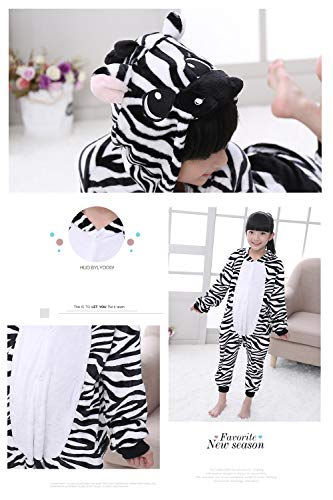 YAOMEI Niños Onesies Kigurumi Pijamas, Niña Traje Disfraz Capucha, Ropa de Dormir Halloween Cosplay Navidad Animales de Vestuario (100 para Niño Altura 90-100CM (35"-39"), Cebra)