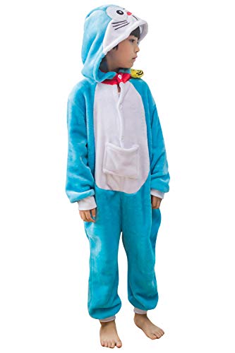 YAOMEI Niños Onesies Kigurumi Pijamas, Niña Traje Disfraz Capucha, Ropa de Dormir Halloween Cosplay Navidad Animales de Vestuario (140, Doraemon)