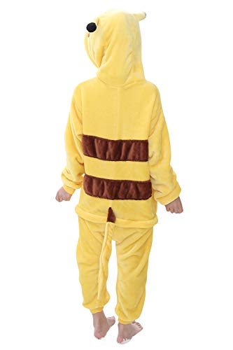 YAOMEI Niños Onesies Kigurumi Pijamas, Niña Traje Disfraz Capucha, Ropa de Dormir Halloween Cosplay Navidad Animales de Vestuario (140 para Niño Altura 130-140CM (51"-55"), Pikachu)