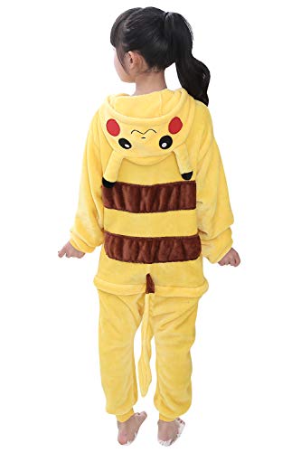 YAOMEI Niños Onesies Kigurumi Pijamas, Niña Traje Disfraz Capucha, Ropa de Dormir Halloween Cosplay Navidad Animales de Vestuario (140 para Niño Altura 130-140CM (51"-55"), Pikachu)