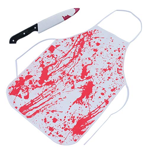 YARNOW Disfraces de Carnicero Sangriento de Halloween Delantal de Chef de Sangre Cuchillo Falso Terror Terrorífico Suministros de Fiesta Zombie para Disfraz de Mascarada (Rojo)