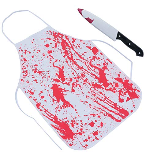 YARNOW Disfraces de Carnicero Sangriento de Halloween Delantal de Chef de Sangre Cuchillo Falso Terror Terrorífico Suministros de Fiesta Zombie para Disfraz de Mascarada (Rojo)