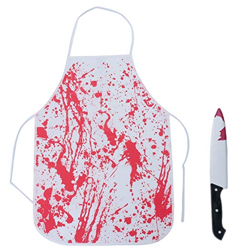 YARNOW Disfraces de Carnicero Sangriento de Halloween Delantal de Chef de Sangre Cuchillo Falso Terror Terrorífico Suministros de Fiesta Zombie para Disfraz de Mascarada (Rojo)