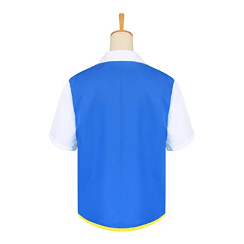 YEARGER Disfraz de Pokemon Ash Ketchum, Traje de Cosplay, Chaqueta Azul, Guantes, Sombrero y Bola, Men's-XXL