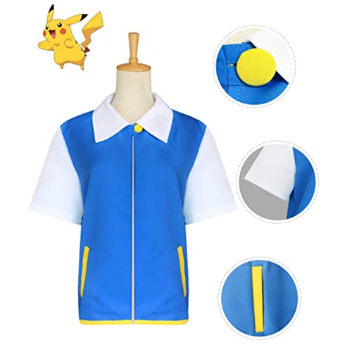 YEARGER Disfraz de Pokemon Ash Ketchum, Traje de Cosplay, Chaqueta Azul, Guantes, Sombrero y Bola, Men's-XXL