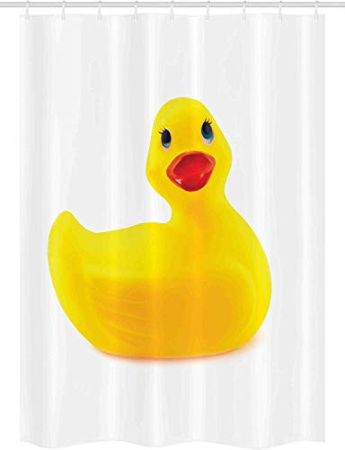 YEDL Pato de Goma Cortina de Ducha Chirrido Amarillo Juguete Ducky Diversión Baño de Burbujas Animal Habitación de niños Patito Estampado Tela Decoración de baño 180 × 180 cm