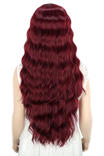 YEESHEDO Pelucas mujer con flequillo rojo pelo natural Castaño larga ondulada, peluca de pelo jengibre largo suelto y rizada, wavy wig para mujeres y niñas 28" (vino rojo)