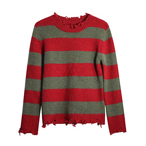 YesCoser Nightmare On Elm Street Freddy Krueger - Suéter de punto de rayas rojas verdes para Halloween Cosplay adulto