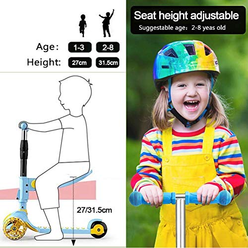 Ygqtbc Niños kick scooter w / 3 Cubierta de ruedas, manillar Puños, Sit-o-plataforma del asiento plegable desmontable, el resto del pie, freno incorporado y cesta Bonificación por 2-8 año viejo niño d