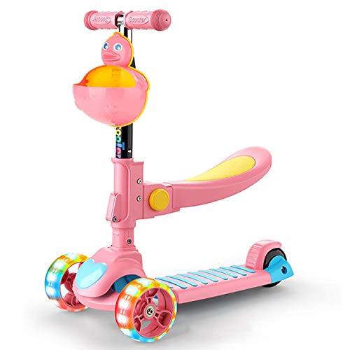 Ygqtbc Niños kick scooter w / 3 Cubierta de ruedas, manillar Puños, Sit-o-plataforma del asiento plegable desmontable, el resto del pie, freno incorporado y cesta Bonificación por 2-8 año viejo niño d