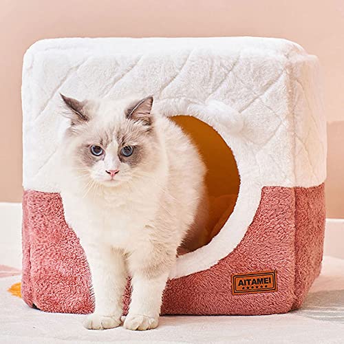 YHSW Casa para Mascotas,casa Perros,Cama Gatos portátil con cojín extraíble,Perros cómoda y Lavable 2 en 1,Cueva Gatos,Cachorros,Gatitos,Conejos,S/M L