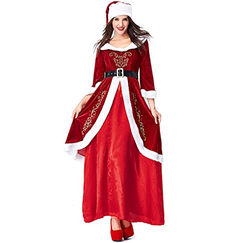 YICHOU Disfraz de Papá Noel para adultos, Navidad, para hombres y mujeres, disfrazado de centro comercial, disfraz de rendimiento (color: traje de tres piezas para mujer, tamaño: grande)