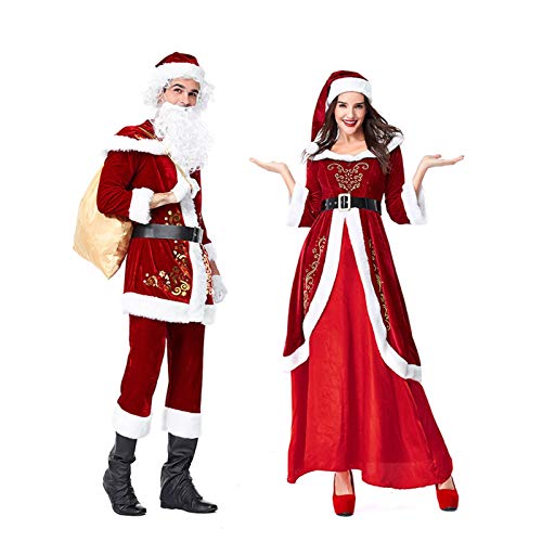 YICHOU Disfraz de Papá Noel para adultos, Navidad, para hombres y mujeres, disfrazado de centro comercial, disfraz de rendimiento (color: traje de tres piezas para mujer, tamaño: grande)