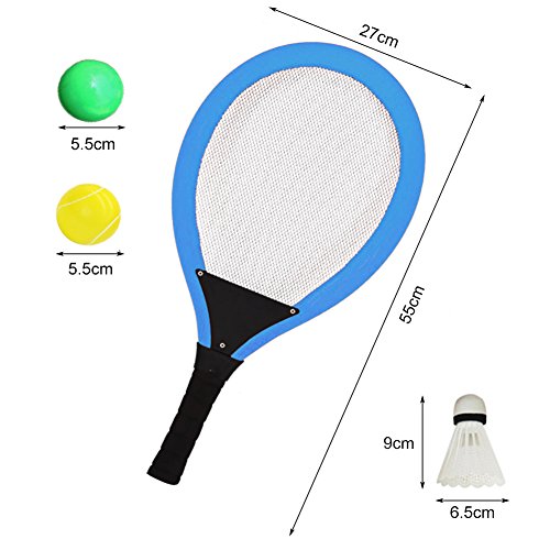 YIMORE Raquetas de Tenis Bádminton con Bolas Juguete para Niños - 3 en 1 Juego de Deporte Playa al Aire Libre (Azul)