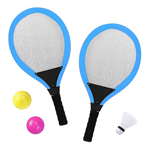 YIMORE Raquetas de Tenis Bádminton con Bolas Juguete para Niños - 3 en 1 Juego de Deporte Playa al Aire Libre (Azul)