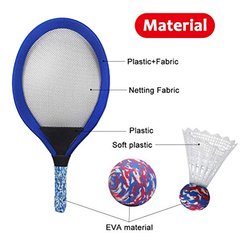 YIMORE Raquetas de Tenis Badminton Racket Set con Bolas Juguete de Deporte Playa al Aire Libre para niños 3 4 5 (Azul)