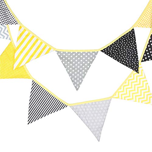 YINZHI Banderas 12 Banderas 3,2 Millones de Gris Elegante de la Tela de algodón Amarillo banderín Bunting Banner Garland bebé Ducha al Aire Libre DIY decoración de la habitación