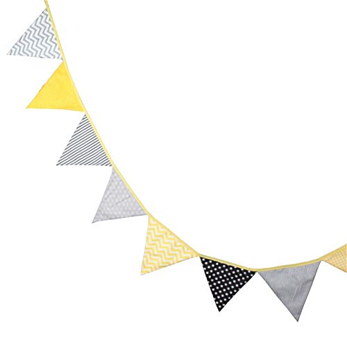 YINZHI Banderas 12 Banderas 3,2 Millones de Gris Elegante de la Tela de algodón Amarillo banderín Bunting Banner Garland bebé Ducha al Aire Libre DIY decoración de la habitación