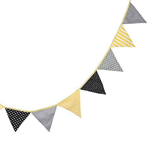 YINZHI Banderas 12 Banderas 3,2 Millones de Gris Elegante de la Tela de algodón Amarillo banderín Bunting Banner Garland bebé Ducha al Aire Libre DIY decoración de la habitación