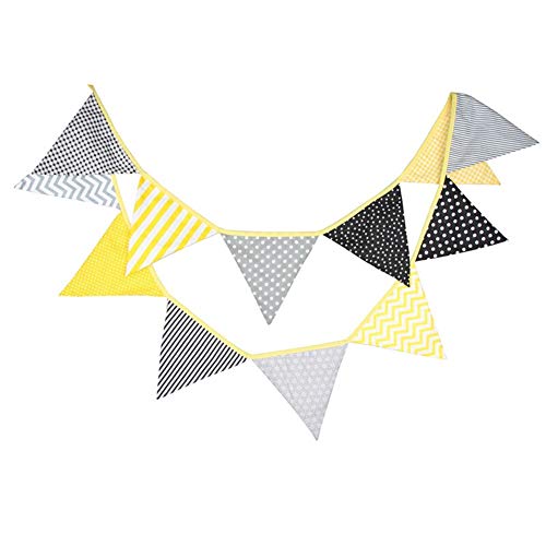 YINZHI Banderas 12 Banderas 3,2 Millones de Gris Elegante de la Tela de algodón Amarillo banderín Bunting Banner Garland bebé Ducha al Aire Libre DIY decoración de la habitación