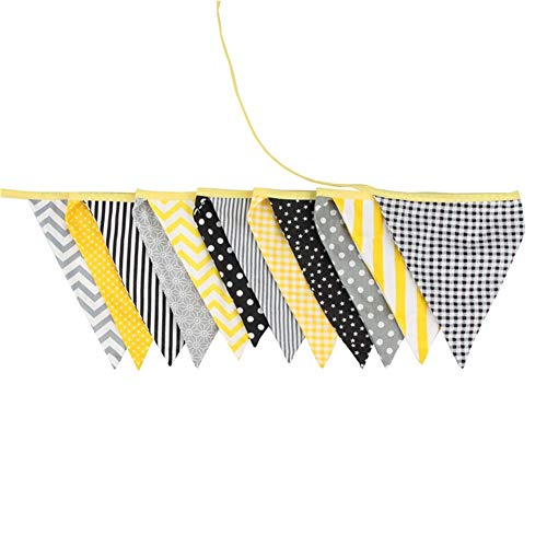 YINZHI Banderas 12 Banderas 3,2 Millones de Gris Elegante de la Tela de algodón Amarillo banderín Bunting Banner Garland bebé Ducha al Aire Libre DIY decoración de la habitación