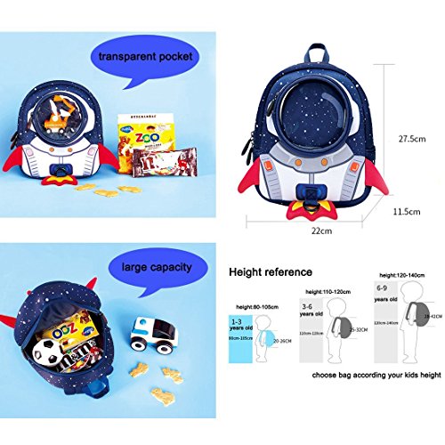 yisibo Mochila Infantil, Mochila para Niños Anti Perdidos Niñas Mochila 3D Bolsa De Mochilas para Niños Kindergarten,Mochila De Guardería 3-6 Años(Cohete-Azul)