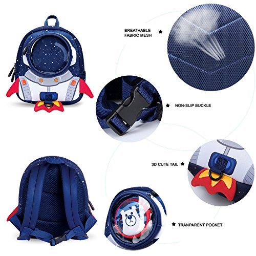 yisibo Mochila Infantil, Mochila para Niños Anti Perdidos Niñas Mochila 3D Bolsa De Mochilas para Niños Kindergarten,Mochila De Guardería 3-6 Años(Cohete-Azul)