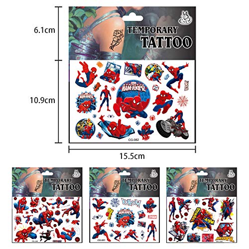 Yisscen Tatuajes Temporales, Super-Heros Juego de Tatuajes para Niños, 4 Hojas de Tatuajes Impermeables para Niños, para Niñas Niños Decoración de Fiesta de Cumpleaños