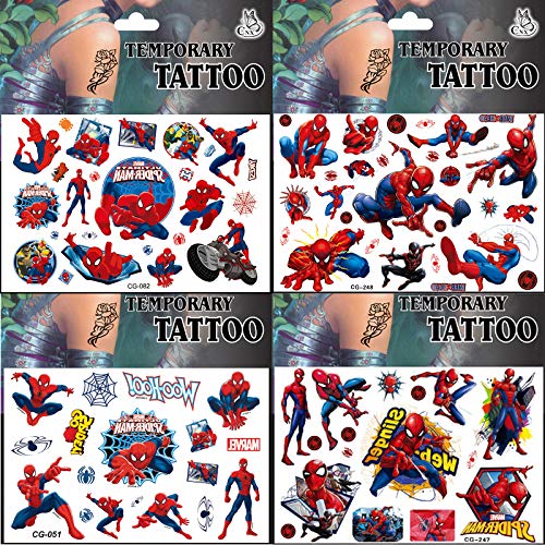 Yisscen Tatuajes Temporales, Super-Heros Juego de Tatuajes para Niños, 4 Hojas de Tatuajes Impermeables para Niños, para Niñas Niños Decoración de Fiesta de Cumpleaños