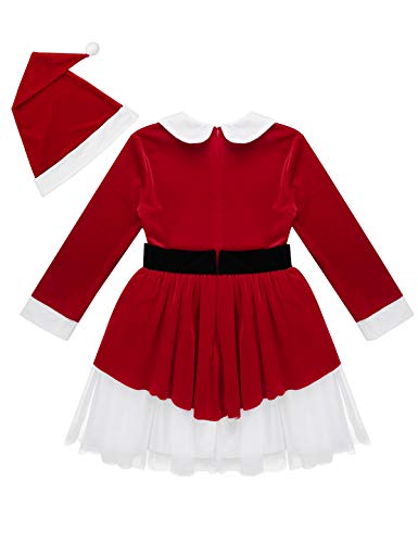 YiZYiF Vestido Navidad Rojo Niñas Disfraz Mamá Noel Vestido Fiesta Tutú Conjunto Navidad Manga Larga y Gorra 2Pcs Traje Terciopelo Invierno Nochebuena Christmas Rojo 12 Años