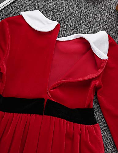 YiZYiF Vestido Navidad Rojo Niñas Disfraz Mamá Noel Vestido Fiesta Tutú Conjunto Navidad Manga Larga y Gorra 2Pcs Traje Terciopelo Invierno Nochebuena Christmas Rojo 12 Años