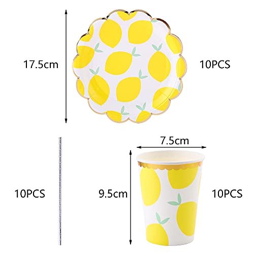 Yngffb Juego de vajilla desechable, vajilla desechable de papel, vajilla de fiesta, con platos, tazas, pajitas, colores brillantes, lindos, para fiestas, cumpleaños, aniversarios (30 piezas, amarillo)