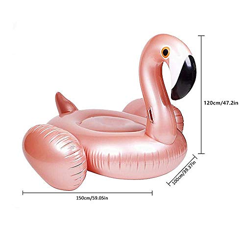 Ynredee Flamingo Flotador de piscina, inflable balsa de piscina paseo en la piscina tumbona juguete de agua para diversión (oro rosa)