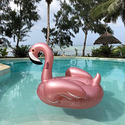 Ynredee Flamingo Flotador de piscina, inflable balsa de piscina paseo en la piscina tumbona juguete de agua para diversión (oro rosa)