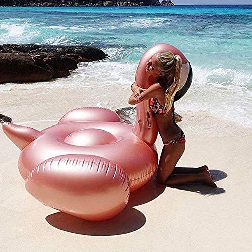 Ynredee Flamingo Flotador de piscina, inflable balsa de piscina paseo en la piscina tumbona juguete de agua para diversión (oro rosa)