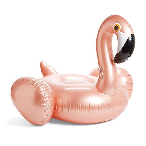 Ynredee Flamingo Flotador de piscina, inflable balsa de piscina paseo en la piscina tumbona juguete de agua para diversión (oro rosa)