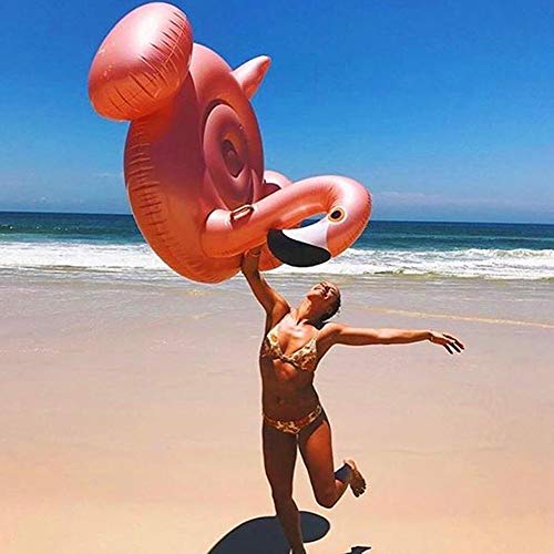 Ynredee Flamingo Flotador de piscina, inflable balsa de piscina paseo en la piscina tumbona juguete de agua para diversión (oro rosa)