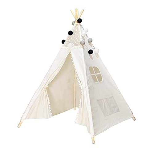 Yohoz Tienda de campaña Teepee para niños plegable india Wigwam Play Tent de lona blanca Tipi Play House para niñas/niños en interiores y exteriores