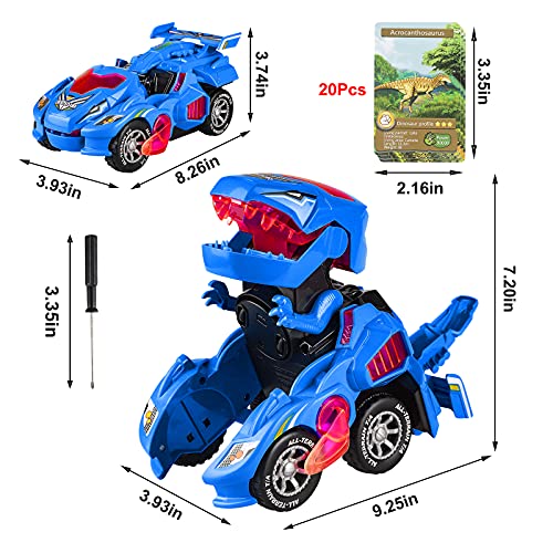 Yojoloin Transformer Dinosaurio Coche Juguetes, Switch Go Dinos Coche con Luz y MúsicaNiños Niñas 5 6 7 8 9 10 años (Azul)