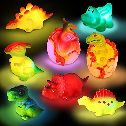 yoliyogo Juguete Dinosaurio de Baño con Luz Parpadeo Juguete Flashing de Ducha Flotante Juego con 8 Pcs de Animales Aprendizaje Temprano Modelo de Dinosaurio Bañera Ducha Juguete Regalo para Niños