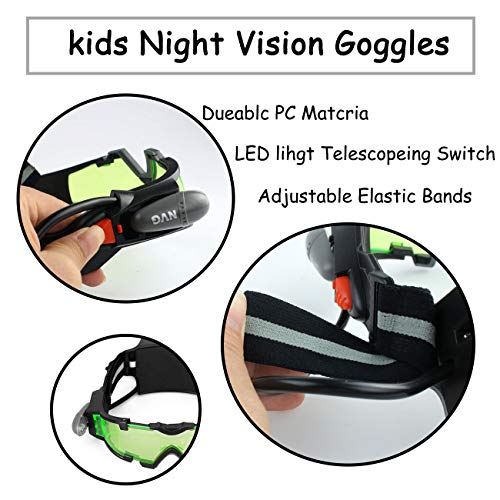 Yolyoo Gafas de visión nocturna, ajustables para niños, luces LED nocturnas, lentes verdes para carreras, ciclismo, esquí para proteger los ojos, regalo del día de los niños